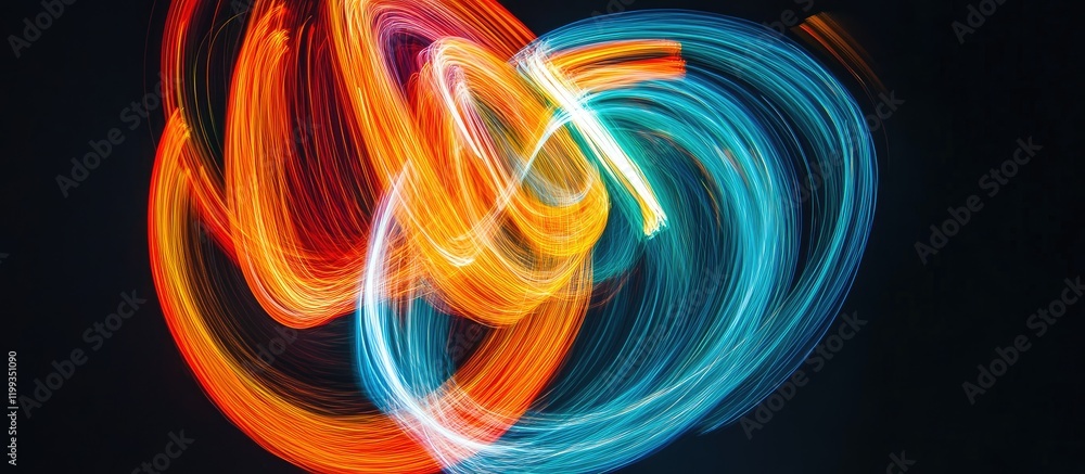Aufkleber dynamic multicolored light trails in vibrant orange blue and purple swirls on dark background with a