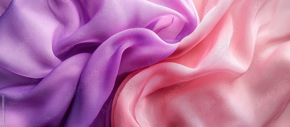 Poster elegant flowing pink and purple fabric textile with smooth drapery and soft texture in the foregroun