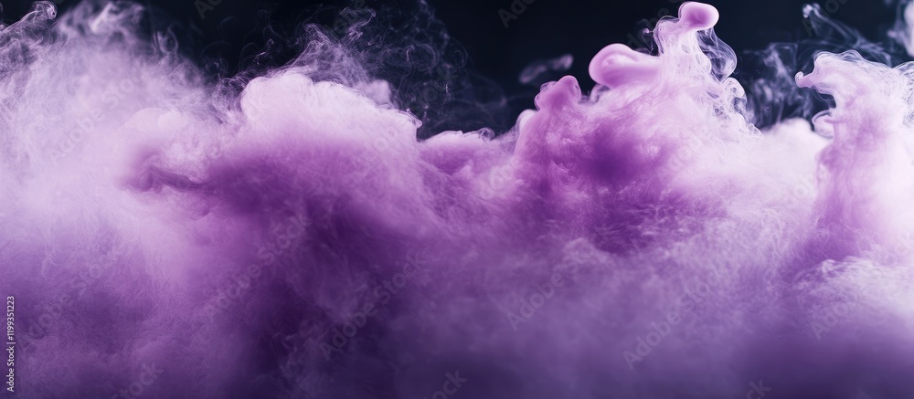 Poster vibrant purple smoke billowing against a dark backdrop with ample empty space for creative text plac