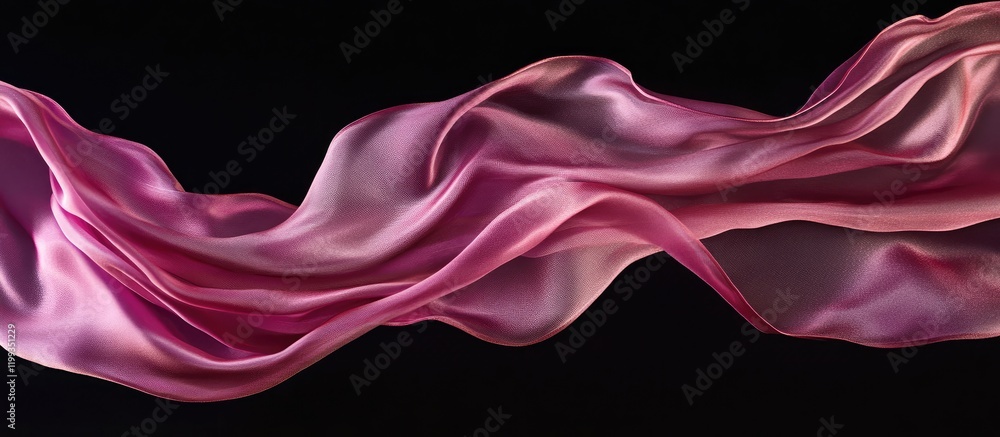 Poster delicate flowing pink silk fabric gently illuminated against a dark background creating elegant drap
