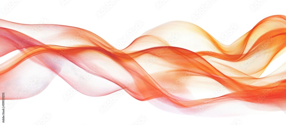 Poster dynamic flowing ribbons of orange and red fire waves against a clean white background with ample spa