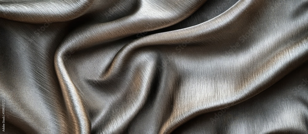 Poster elegantly flowing textured satin metal fabric in deep charcoal gray with gentle ripples and ample ne