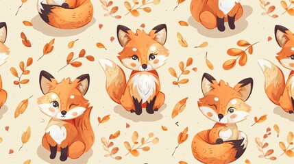 Cute Fox Cartoon Style Seamless Pattern for Kids Design Projects