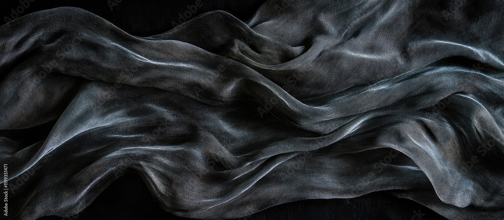 Poster luxurious flowing black velvet fabric on dark background creating sensual airy texture with generous