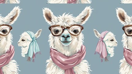 Fototapeta premium Chic Lama Seamless Pattern with Trendy Glasses for Creative Designs