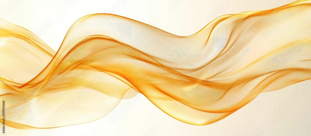 Poster elegant flowing waves of semi-transparent silk fabric in warm golden tones with soft gradients and a