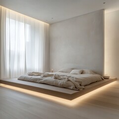 Minimalist Bedroom Design Featuring Platform Bed and Sheer Curtains