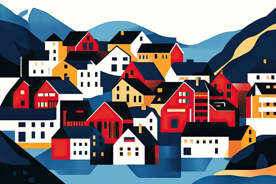 Colorful houses nestled among mountains create vibrant, cozy vil