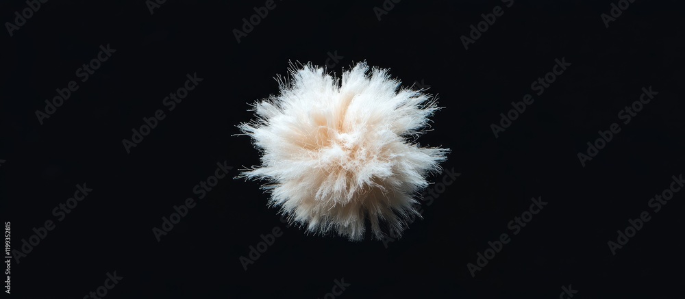 Poster fluffy white cloud isolated on a dark black background with ample negative space for text or design 