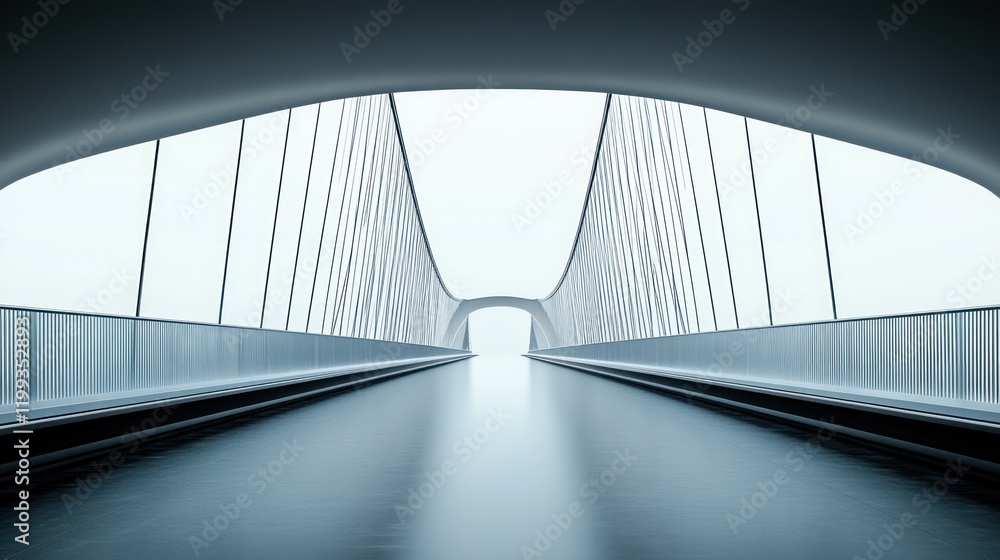 Aufkleber modern cable-stayed bridge with smooth asphalt pathway under soft ambient light. generative ai