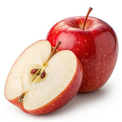 Red apple,red apple with slices and green leaves isolated on white background,Fresh red apples 