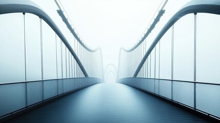 Fototapeta premium Misty morning view of a modern bridge extending into the foggy distance. Generative AI