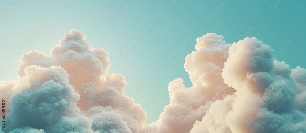 Poster fluffy clouds in a bright blue sky with ample copy space for text or design elements.