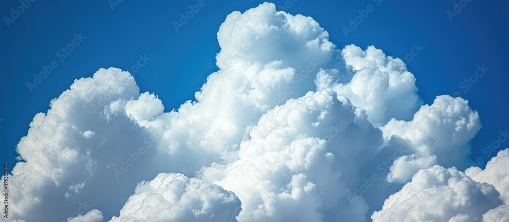Poster fluffy white clouds against a vibrant blue sky background with ample empty space for text and brandi