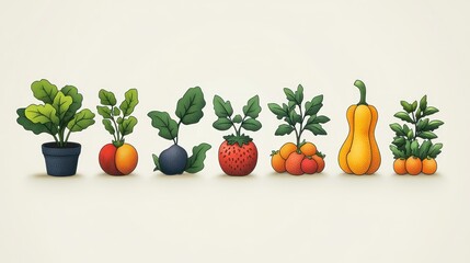 Illustrated Potted Vegetables and Herbs