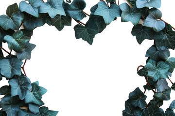 Fototapeta premium Lush green ivy leaves form a natural frame, perfect for adding a touch of nature to your designs. Isolated on white background for easy use.