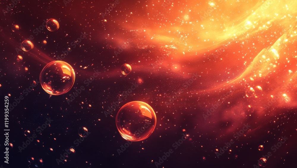 Poster abstract background with bubbles and vibrant colors in a cosmic style, perfect for artistic and imag
