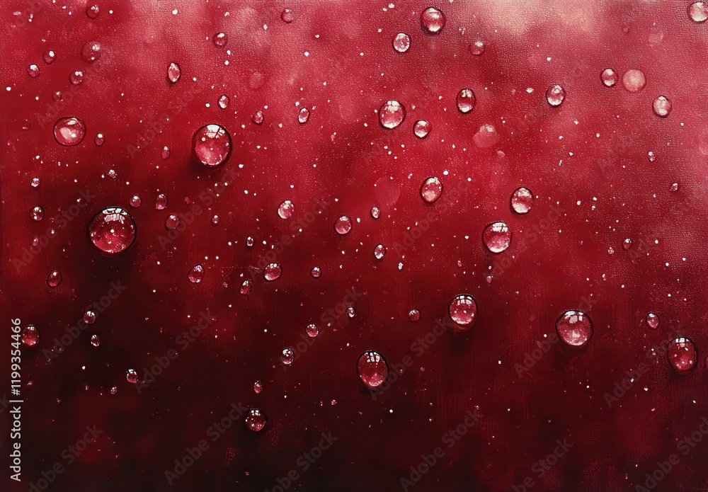 Poster abstract background with water droplets on deep red surface evoking a sense of depth and texture for