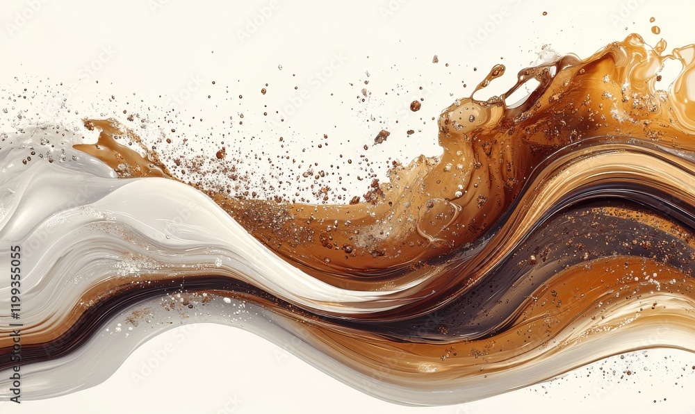 Poster abstract fluid art with swirling brown and white tones, capturing dynamic movement and texture in a 