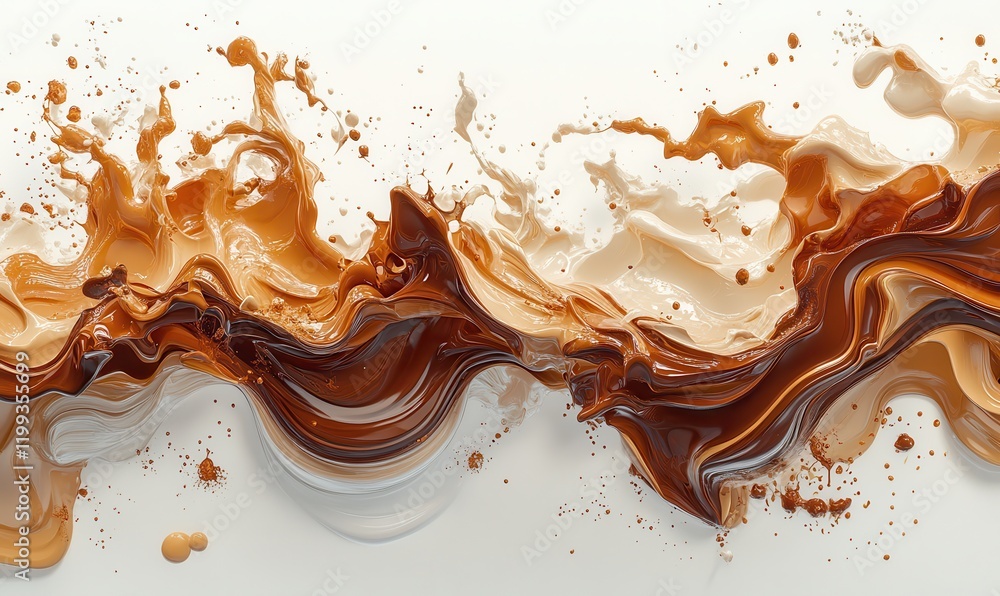 Poster Abstract waves of rich caramel and cream colors blending smoothly, creating dynamic textures and patterns in a captivating flowing design for artistic backgrounds.