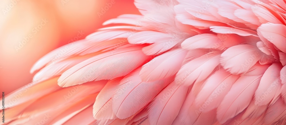 Poster delicate pink peony petals and soft flamingo feathers in a dreamy blurred background with ample copy