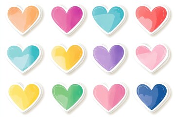 A vibrant collection of heart stickers in various colors and styles, perfect for celebrating Valentine's Day or sharing love sentiments with others