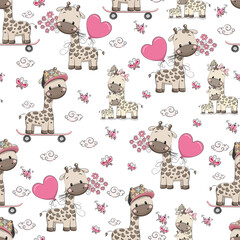 cute cartoon baby seamless pattern with hand drawn animals. background. baby animals.illustration.