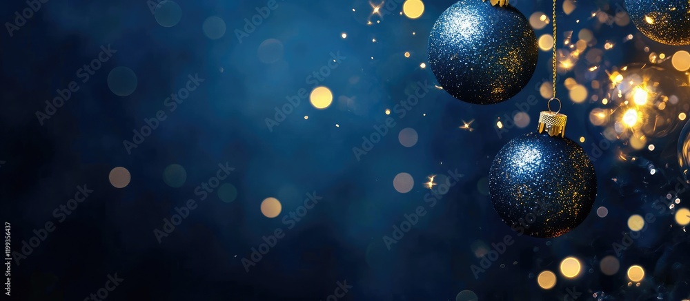 Poster energy efficient light bulbs illuminating dark blue background with glittering bokeh effect and ampl