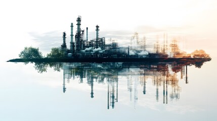 Fototapeta premium Industrial Refinery Complex Reflected In Calm Water