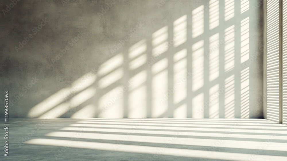 Poster light and shadows create patterns on a minimalistic interior wall in a modern space. generative ai