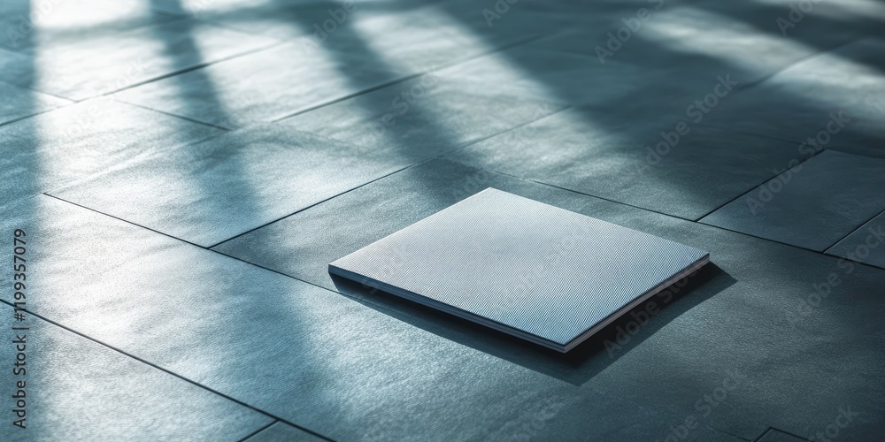 Poster minimalistic corporate business cards positioned on a dark gym floor with subtle light reflections a