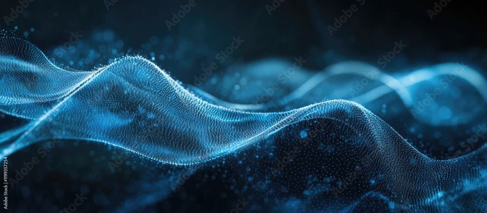 Poster abstract blue energy waves representing radio frequencies and human consciousness with dark backgrou
