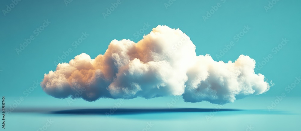 Poster fluffy white clouds floating across a vibrant turquoise sky with soft gradient lighting, suitable fo