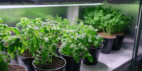A small indoor herb garden in pots, perfect for a kitchen setup.