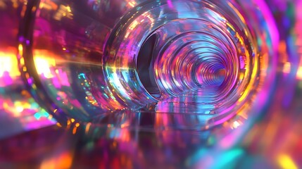 Quantum pipe with a crystalline surface reflecting a spectrum of colors in a sci-fi environment