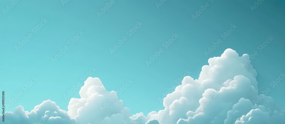 Poster fluffy white clouds against a clear blue sky with ample empty space for text