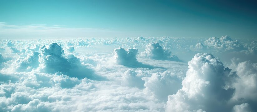 High-resolution view of fluffy white clouds above a gradient blue sky with ample empty space for text at various altitudes.