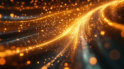 Quantum pipe with a continuous stream of data and light particles flowing through it in a futuristic setting