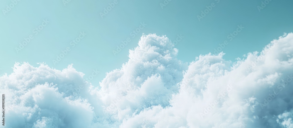 Poster fluffy white clouds against a light blue sky in a spring nature backdrop with ample negative space f