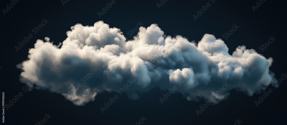 Poster fluffy white smoke clouds on dark background with ample copy space for text and detailed texture cap