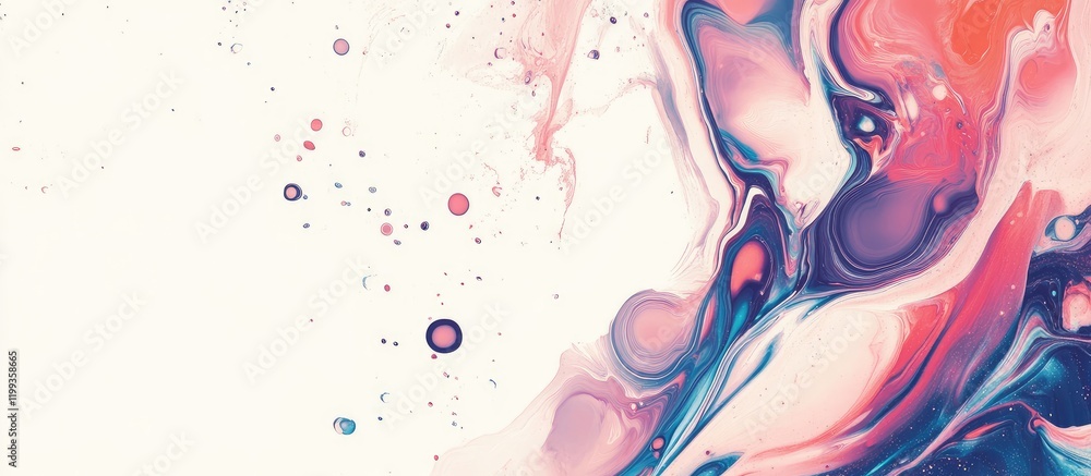 Poster cream and pink marble fluid art background with text space on the left side, featuring swirls and co