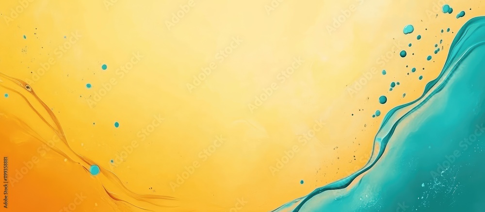 Poster yellow and turquoise fluid art background with abstract swirls and copy space for text on the left s