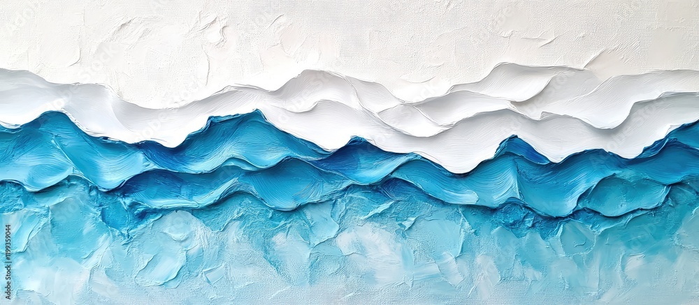 Aufkleber textured blue and white fluid art waves on canvas background with blank space for text area in conte