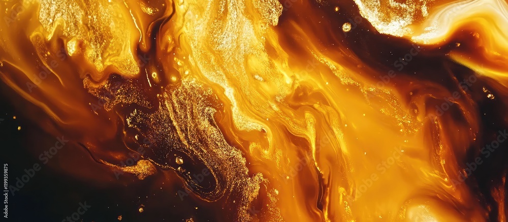 Aufkleber abstract fluid artwork with gold veins and dark background in resin and alcohol ink with space for t