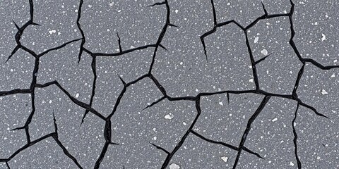 Obraz premium Close up view of cracked asphalt road surface, transportation, highway