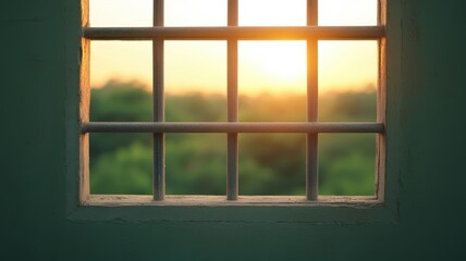 Installation of a window frame at sunrise nature scene closeup view tranquil environment