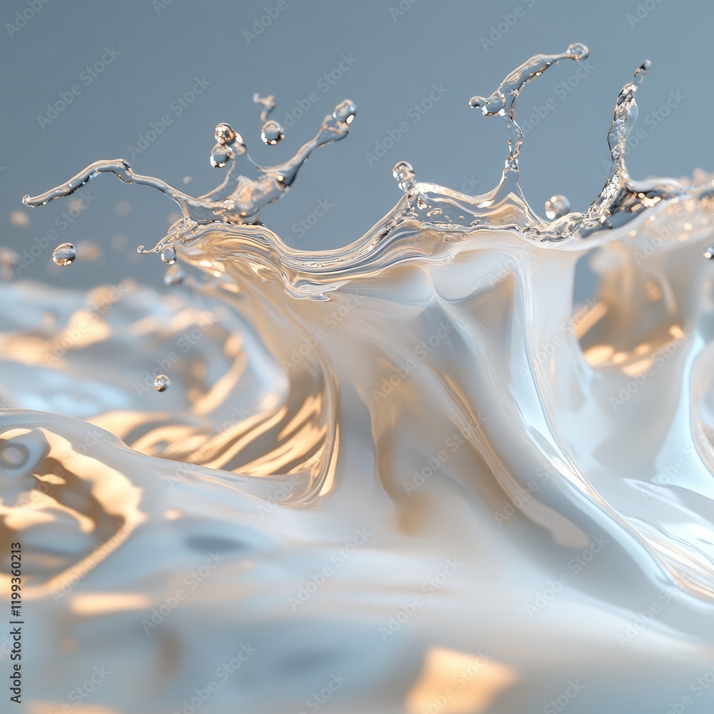 Poster abstract water splash with high gloss surface texture, light reflection and blend of cool tones in u