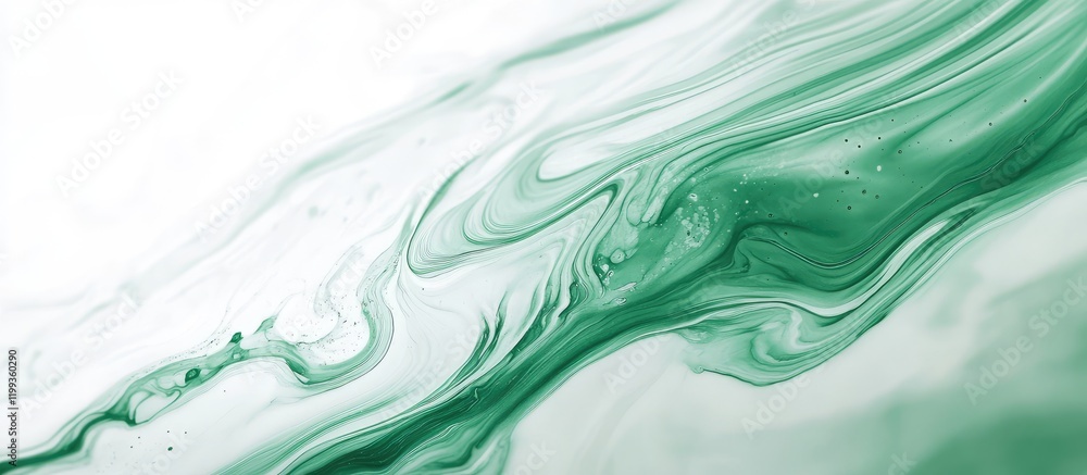 Poster Marble Effect in Shades of Green and White with Wavy Patterns and Empty Text Space for Use in Design Projects