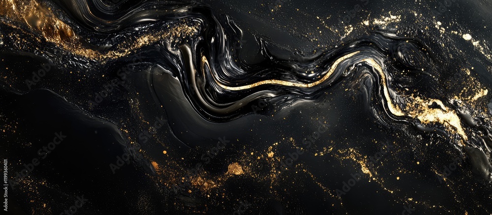 Poster Metallic Wave Patterns on Dark Background with Open Area for Text Display