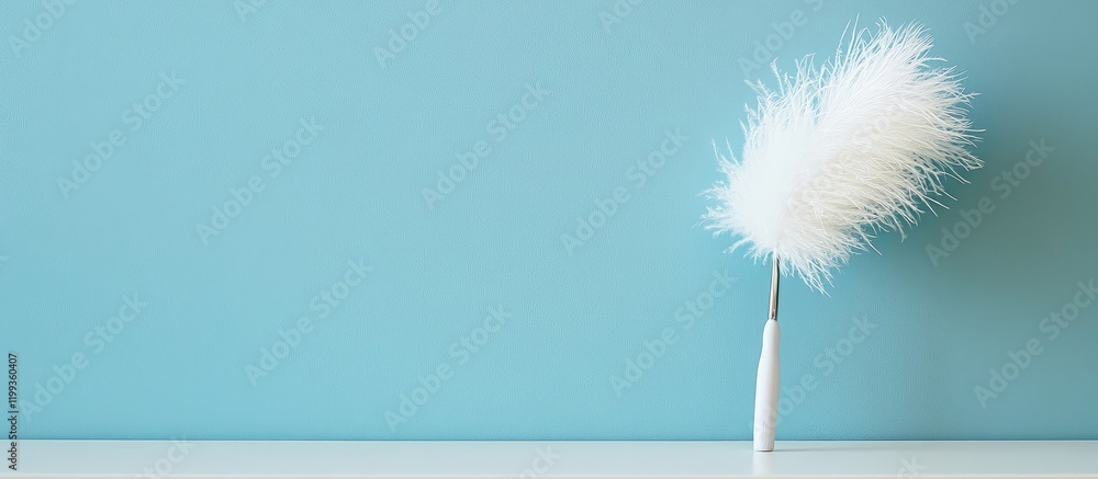 Aufkleber white feather duster standing on a bright blue surface creating a clean and fresh atmosphere with co